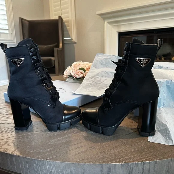 Prada Brushed leather and nylon booties fits size 5.5 / 36 EU black - Picture 3 of 17